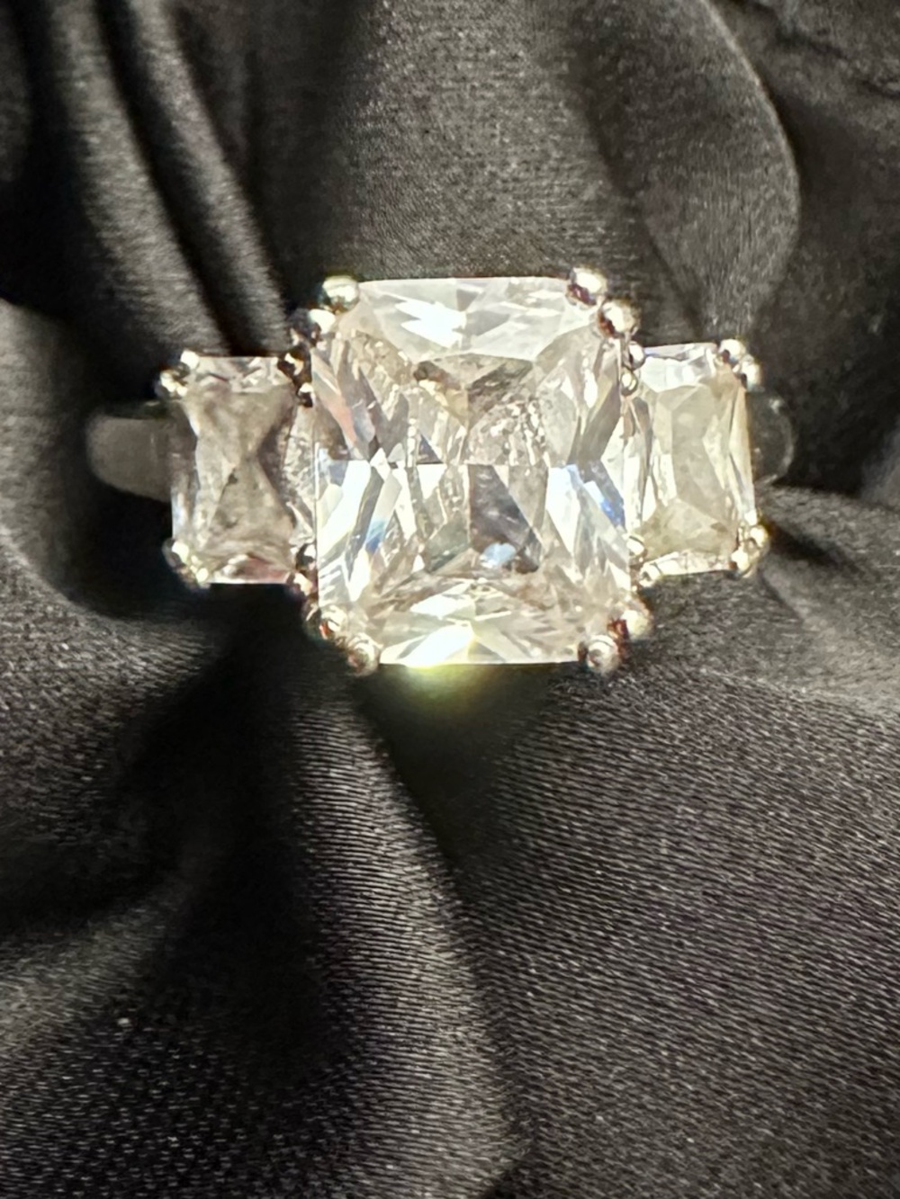 Sterling Silver 3 Stone CZ Ring Engagement Style Statement Ring